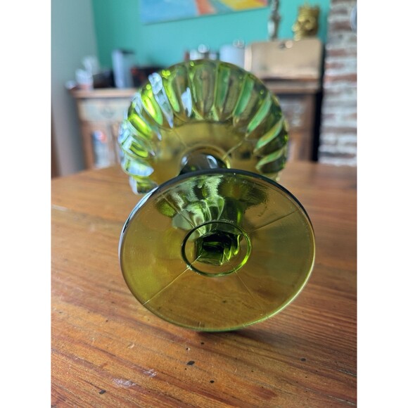 Indiana Glass Candy Dish Green Lotus Blossom Decorative Dish 7” Vintage - Picture 2 of 7